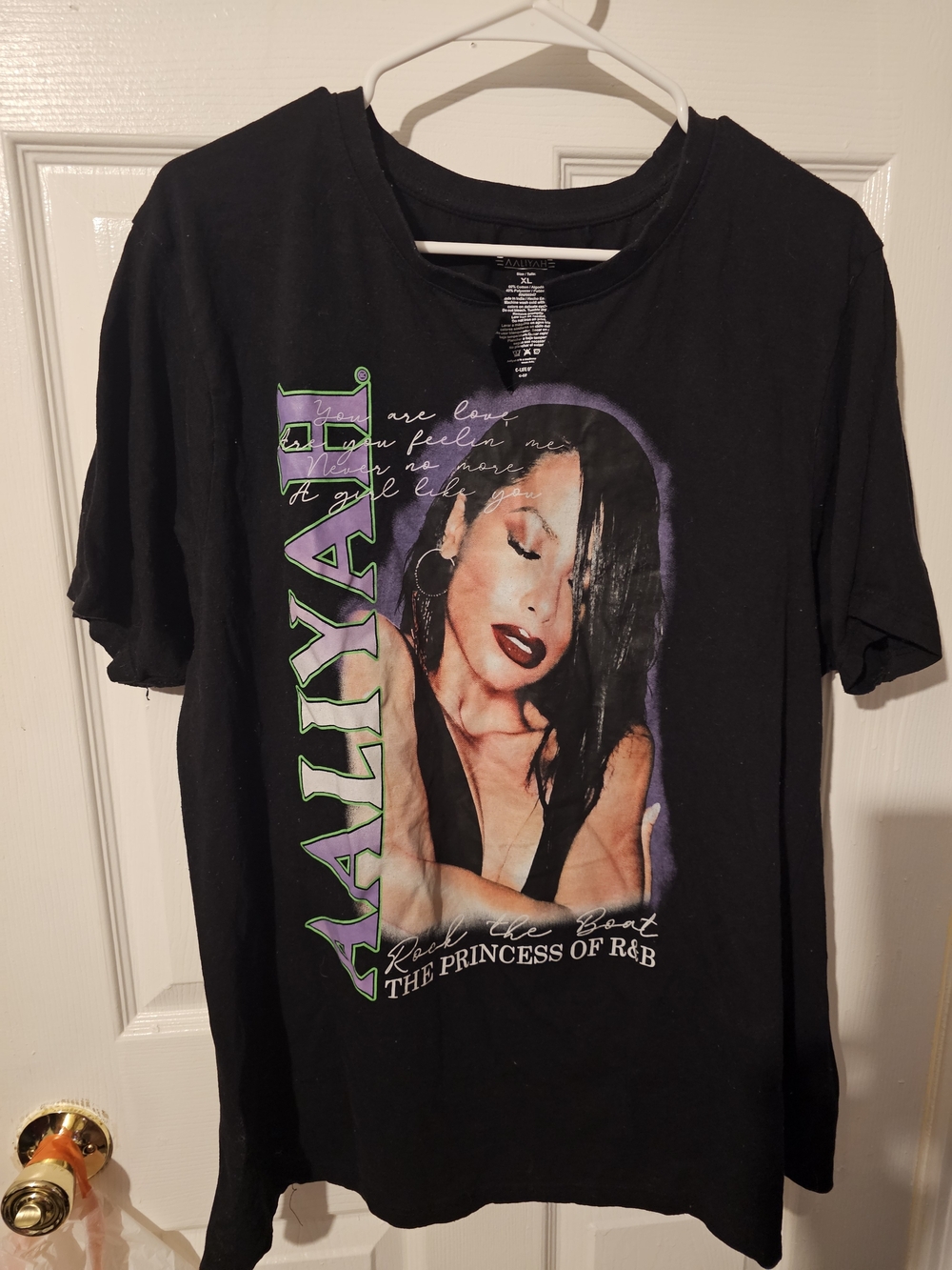Aaliyah Black Graphic Tee with Purple & Green Accents